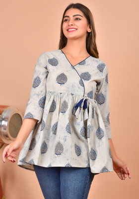 YOUTHQUAKE Casual Printed Women Dark Blue Top