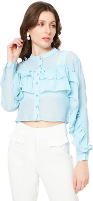 MADAME Casual Solid Women Blue Top