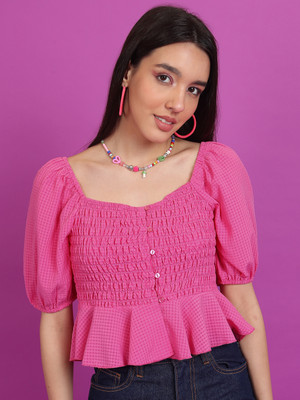 Tokyo Talkies Casual Self Design Women Pink Top