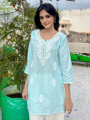 Kalasia Casual Embroidered Women Light Blue Top