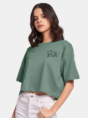 hkCreation Casual Printed Women Dark Green Top