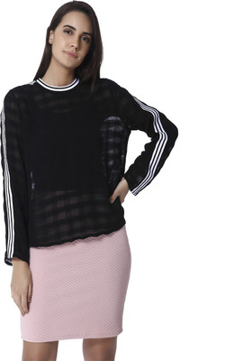 VERO MODA Casual Regular Sleeve Checkered Women Black Top