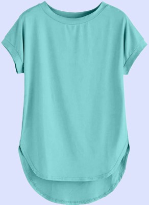 AOOSH Casual Solid Women Light Blue Top