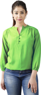 himanc Casual Solid Women Light Green Top