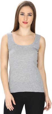 Trudam Casual No Sleeve Solid Women Grey Top