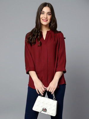 CANTABIL Casual Solid Women Maroon Top