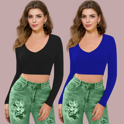 NAVYANKAA Casual Solid Women Blue Top