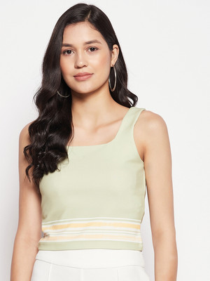 MADAME Casual Solid Women Light Green Top