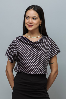 PURYS Casual Geometric Print Women Grey Top