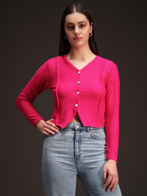 Emeros Casual Self Design, Solid Women Pink Top