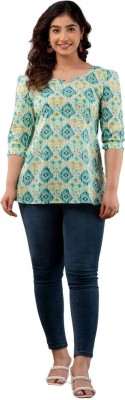 Madfury Women Printed Straight Kurta(Light Green)