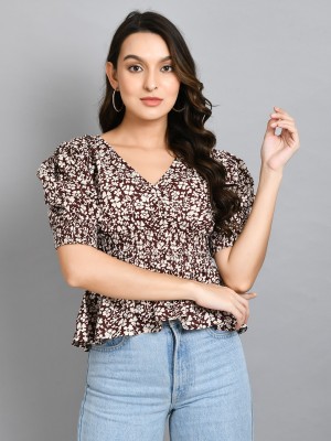 PRETTY LOVING THING Casual Printed Women Brown Top