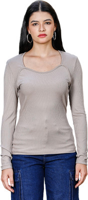 one sky Casual Solid Women Grey Top