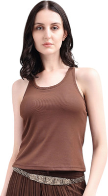 EVELVIE Casual Solid Women Brown Top