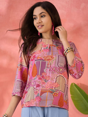 Sangria Casual Printed Women Pink Top