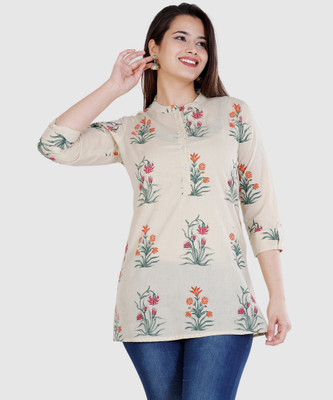 siddhanam Casual 3/4 Sleeve Printed Women Beige Top