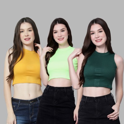 Ayvina Casual Solid Women Light Green, Dark Green, Yellow Top