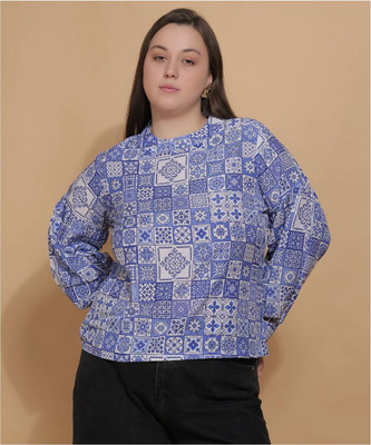 Curvesbykaraa Casual Printed Women Light Blue Top