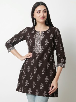 Janakdulari Creation Casual Printed Women Brown Top