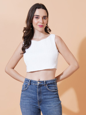 Kintu Parantu Casual Solid, Striped Women White Top