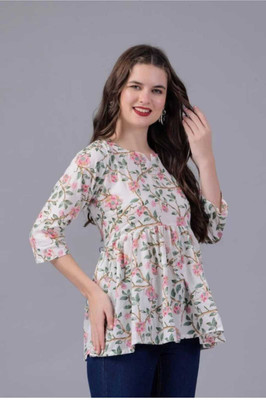 MFAMINA Casual Printed Women White Top