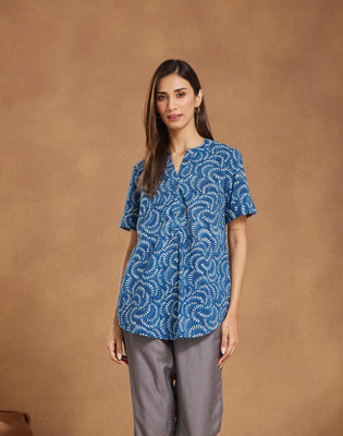 Fabindia Casual Printed Women Dark Blue Top