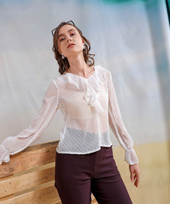 Freehand by The Indian Garage Co. Casual Self Design Women White Top