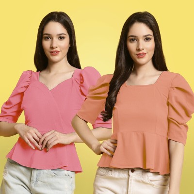 METRONAUT Casual Solid Women Pink, Orange Top