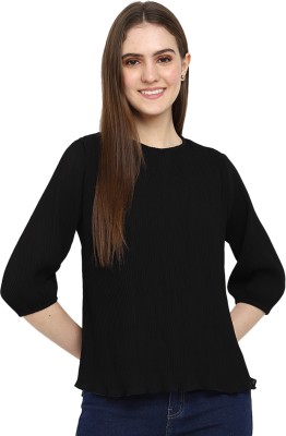 V-MART Casual Solid Women Black Top