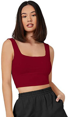 TRACEY Casual Solid Women Maroon Top