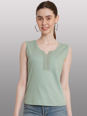 INUKA Casual Solid Women Green Top