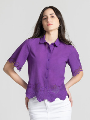 SHAYE Casual Self Design Women Purple Top