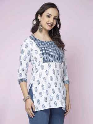 Yashangi Casual Floral Print Women White Top