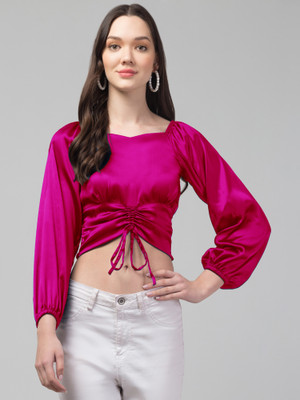 A.L.K Casual Solid Women Pink Top
