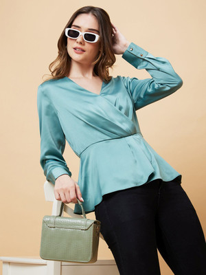 Globus Party Solid Women Green Top