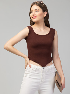 MAUEX Casual Self Design Women Brown Top