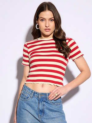 CORSICA Casual Striped Women Red, Beige Top