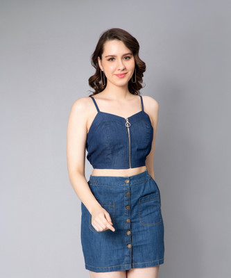 NUEVOSDAMAS Casual Solid Women Dark Blue Top