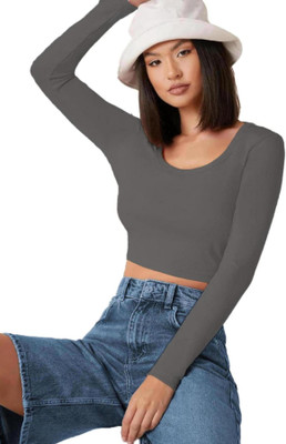 THE BLAZZE Casual Solid Women Grey Top