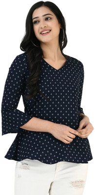 Maahi Casual 3/4 Sleeve Printed Women Blue Top