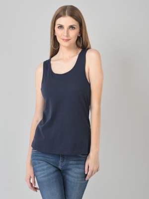 Cozmostore Casual Solid Women Blue Top