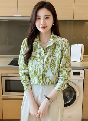 Leriya Fashion Casual Printed Women Light Green Top