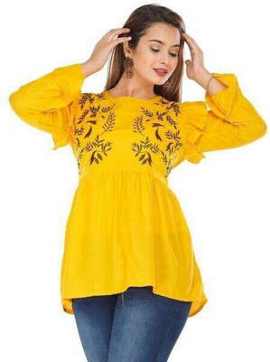 Anuttara Fashions Casual Embroidered Women Yellow Top