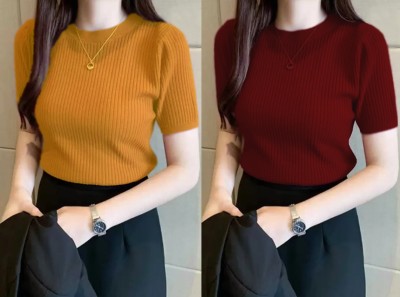 SQF Casual Solid Women Yellow, Maroon Top