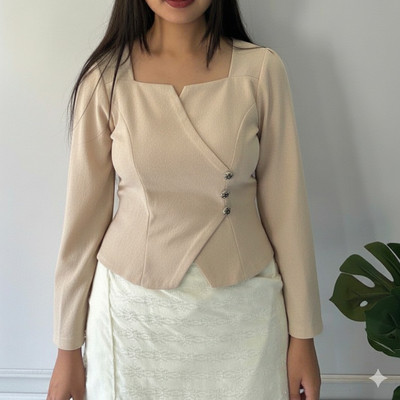 Mizothreads Casual Solid Women Beige Top