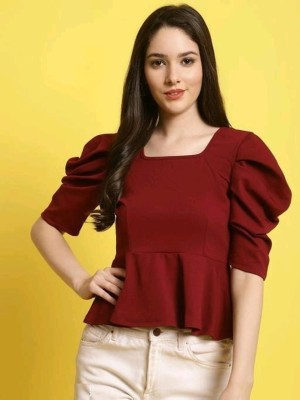 Archi Enterprise Casual Solid Women Maroon Top