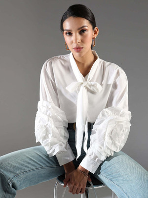 SHOWOFFFF Casual Solid Women White Top