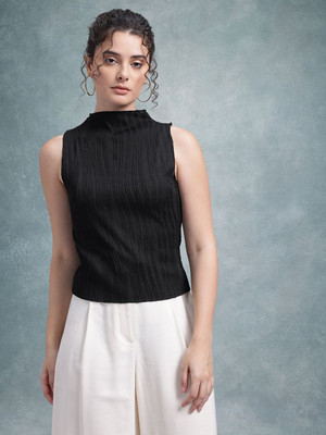 Roadster Casual Self Design Women Black Top