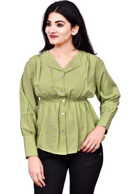 ladik way Casual Solid Women Light Green Top