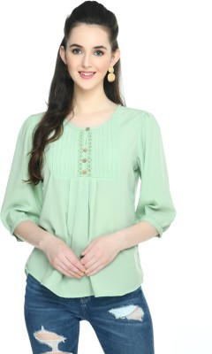 Saha Fashion Casual Solid Women Light Green Top